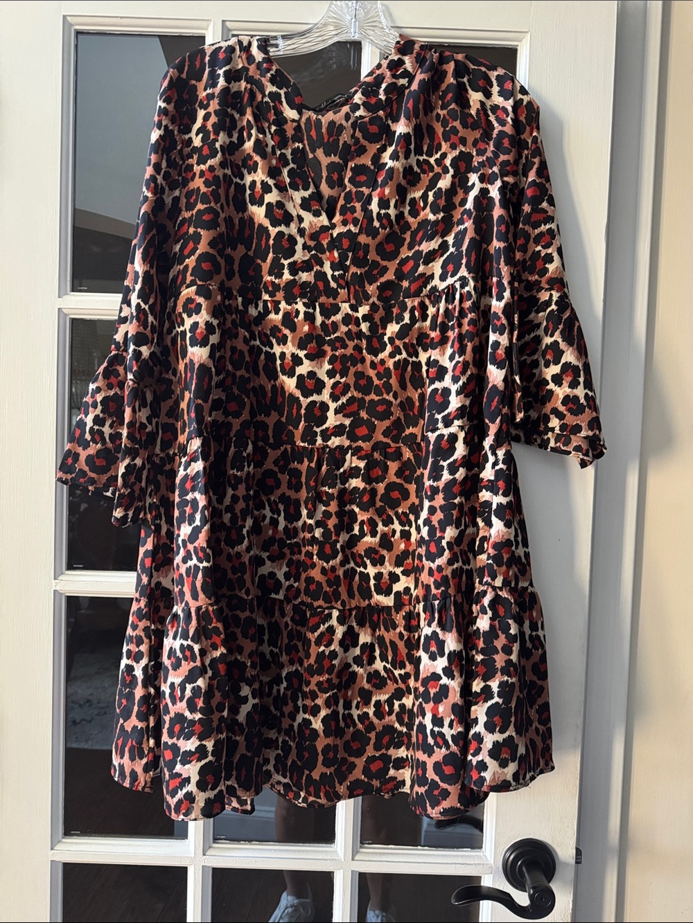 Women's Leopard Print Tiered Casual Dress - Black & Brown